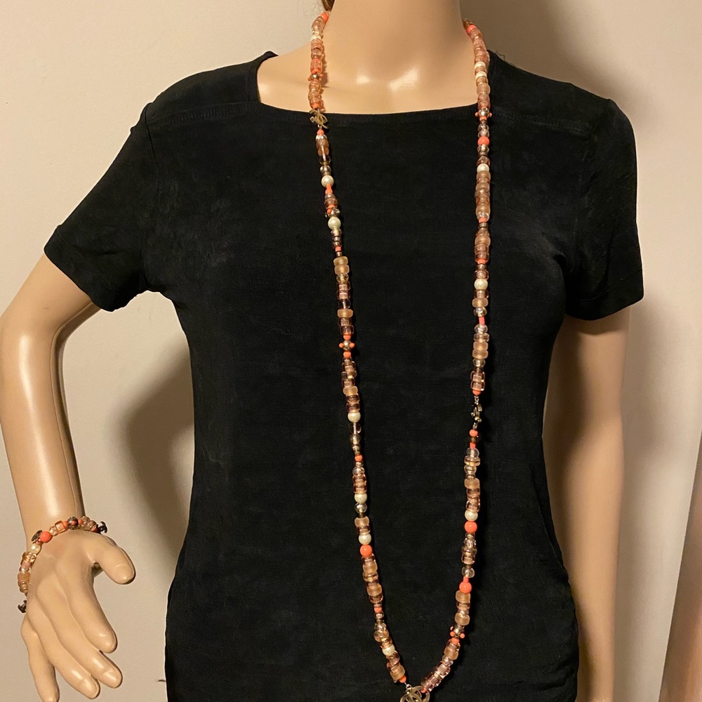 Chanel vintage beads, pearl  cc logo necklace